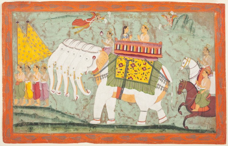 Indra and Sachi Riding the Divine Elephant Airavata